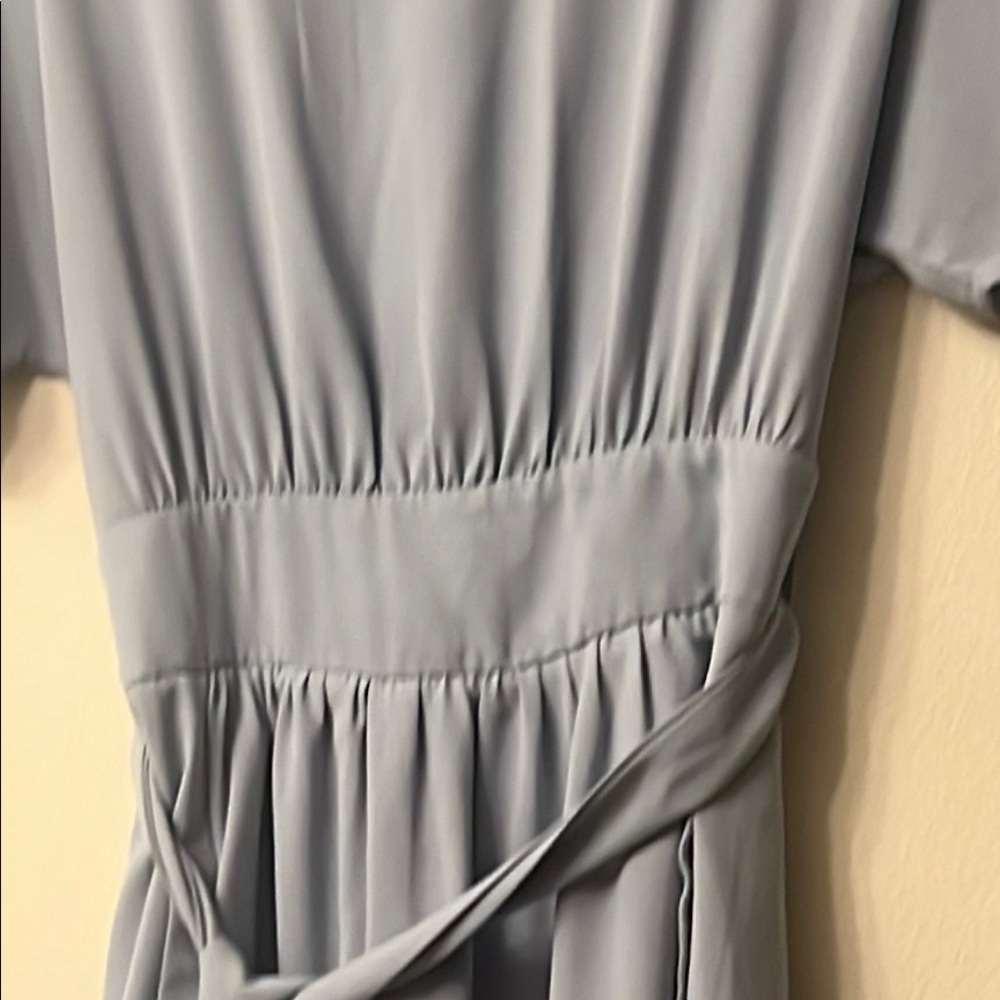 Gray Ruched Midi Sundress With Flutter Sleeves - image 3